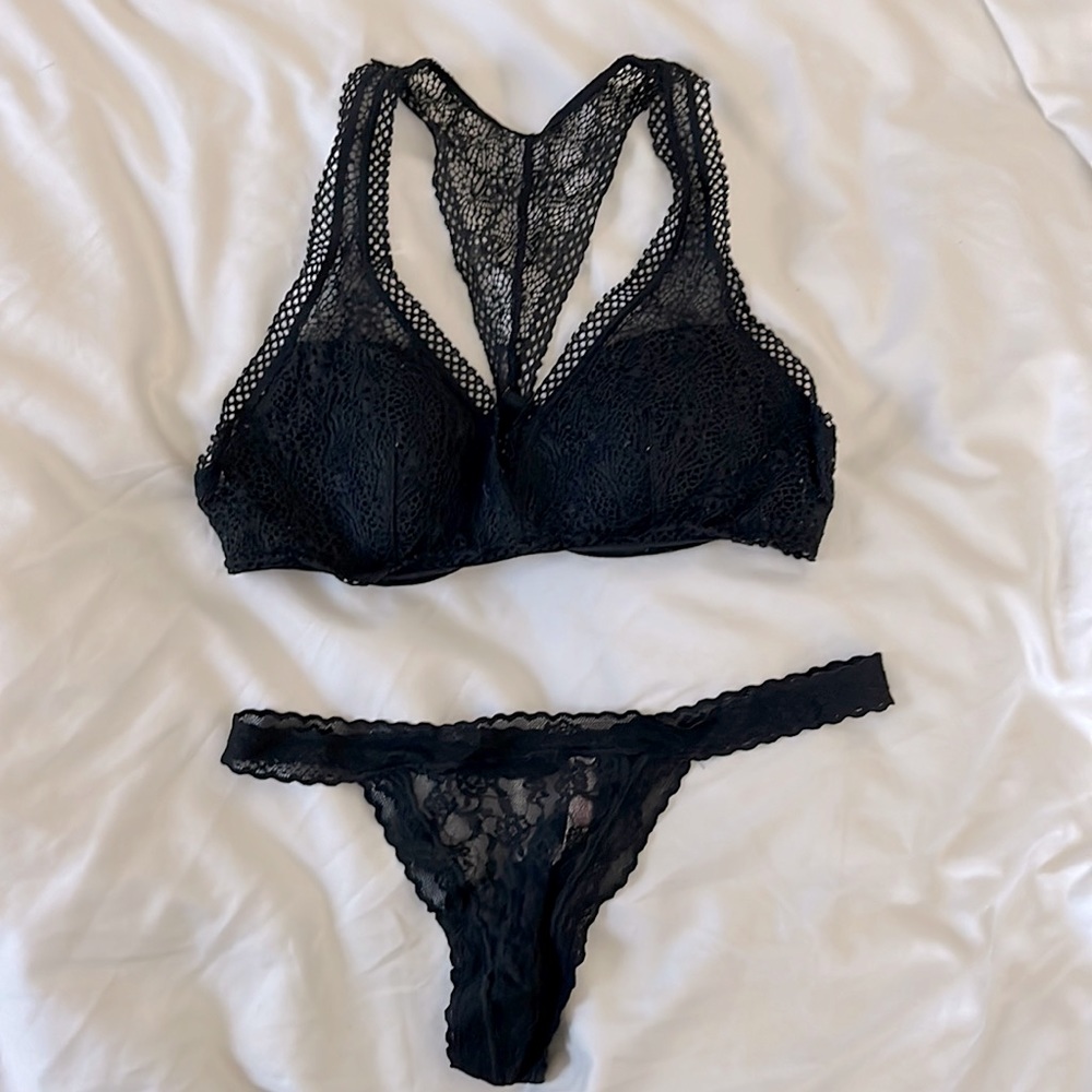 VS black lace bralette (worn) and thong (nwot)